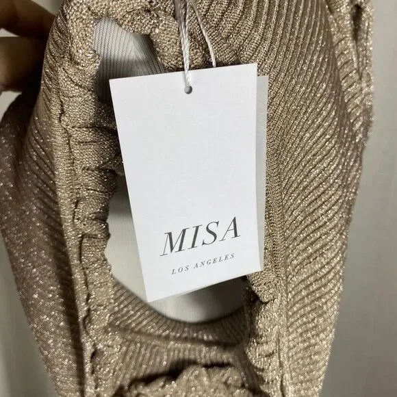 NWT MISA Women's Medium Skye Dress Platinum Rose Bodycon Cutout Boho Metallic - Picture 16 of 16